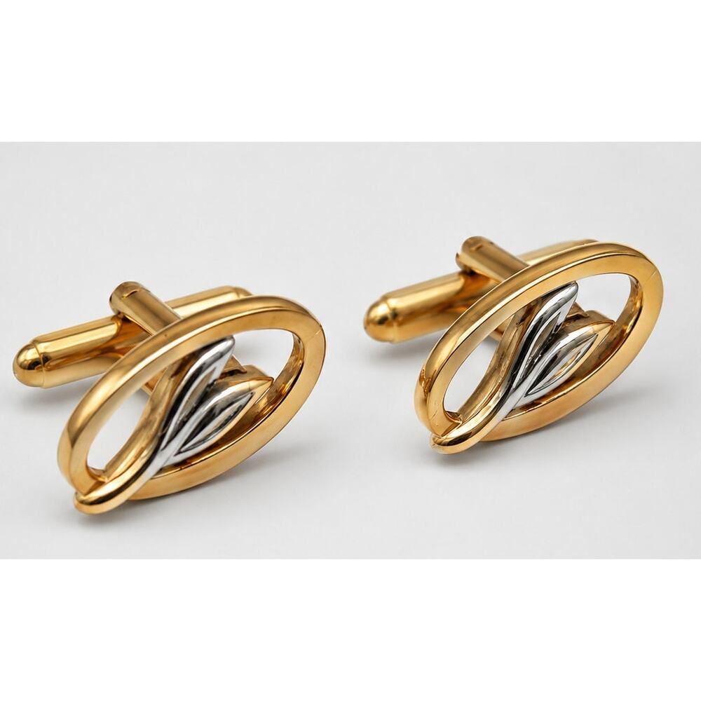 Vintage‎ Swank Gold Silver-Tone Wheat Cufflinks Mid-Century Men’s Jewelry 1" cl-